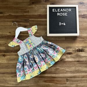 Eleanor Rose Fall Festival Meredith Sleeveless Floral Gray Yellow Blue Top 3/4
